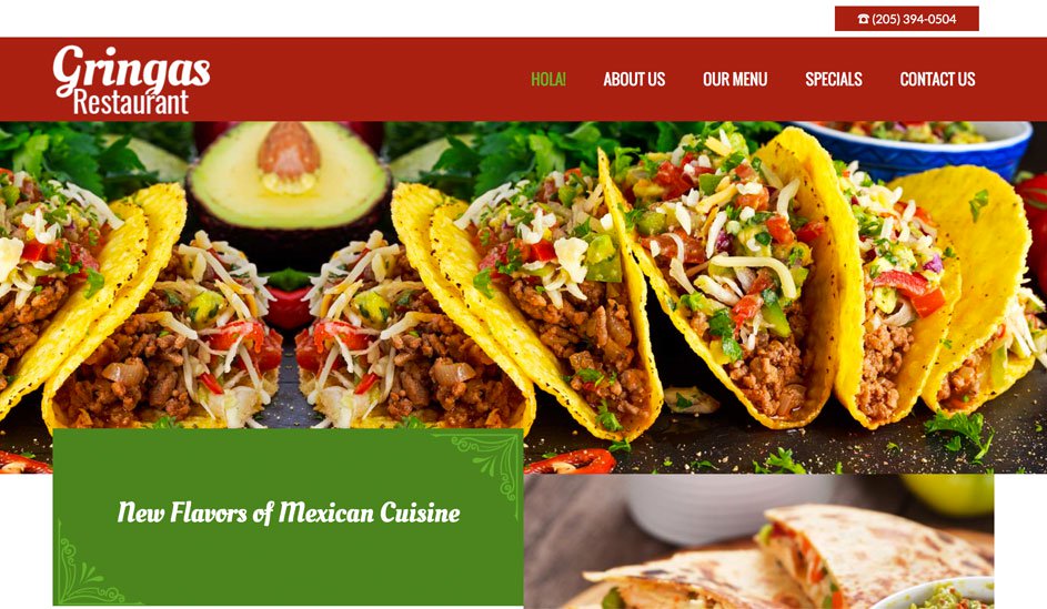 Website design template for a Mexican restaurant