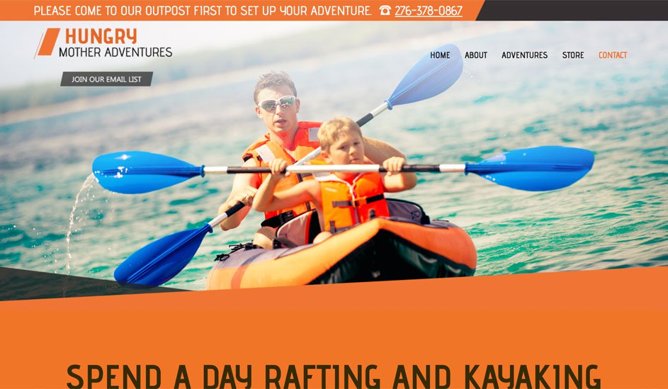 Website design template for kayak rental and rafting